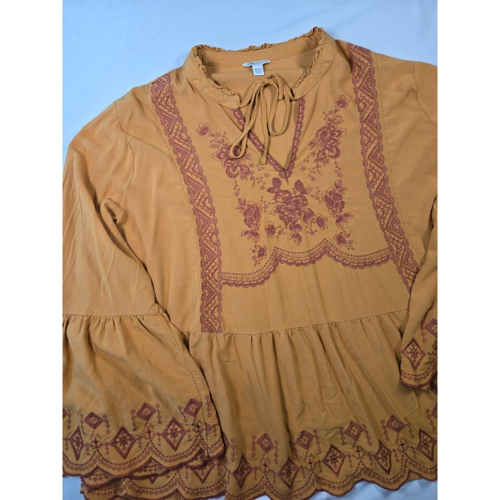 Spiced Orange Boho Embroidered Bell Sleeve Peasant Top Sz 26/28 Floral Hippie - Picture 5 of 15